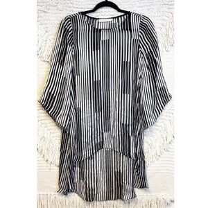 ANNE FONTAINE black and white striped semi-sheer high-low silk tunic top size 44